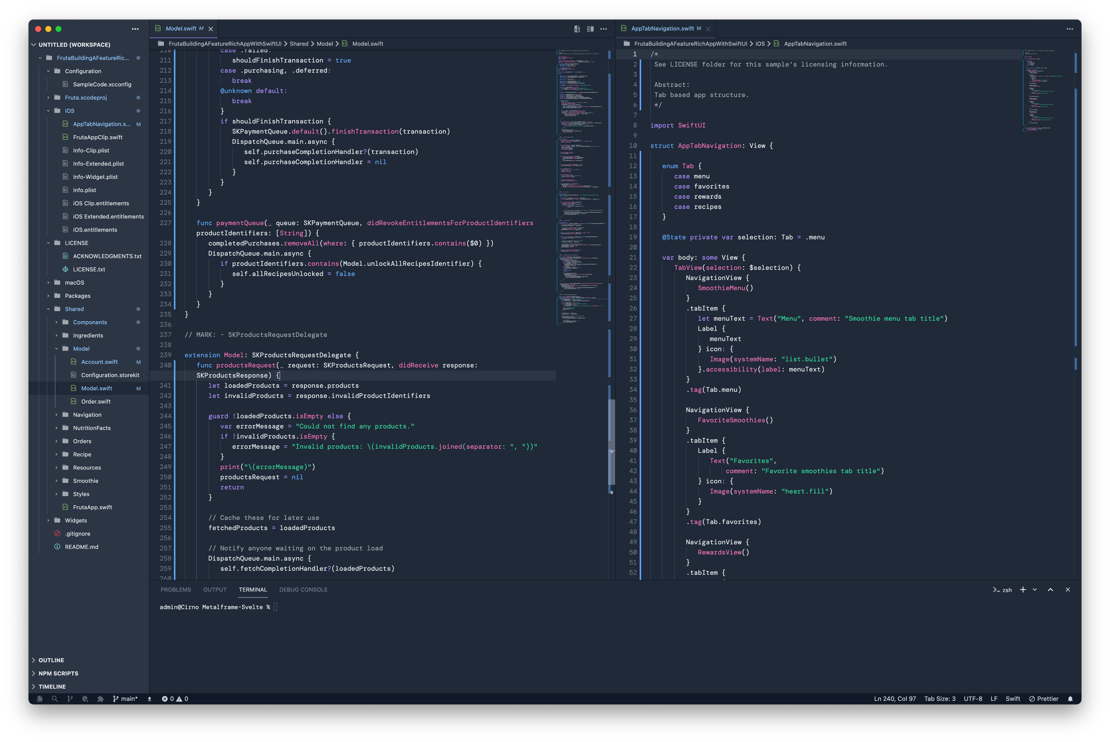 Screenshot of Tailwind Moon theme with sample code